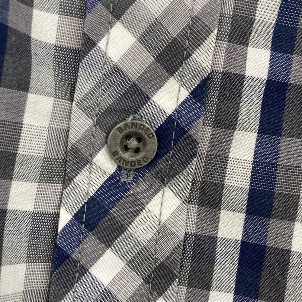 Banded Plaid Short Sleeve Button Up Shirt Small - Picture 7 of 11